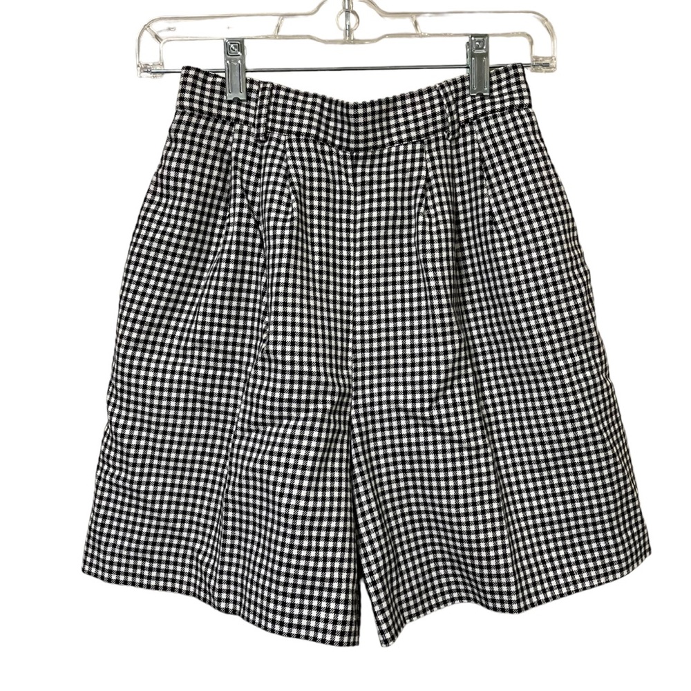 Vintage Agenda Black Check High Waist Pleated Pull On Shorts